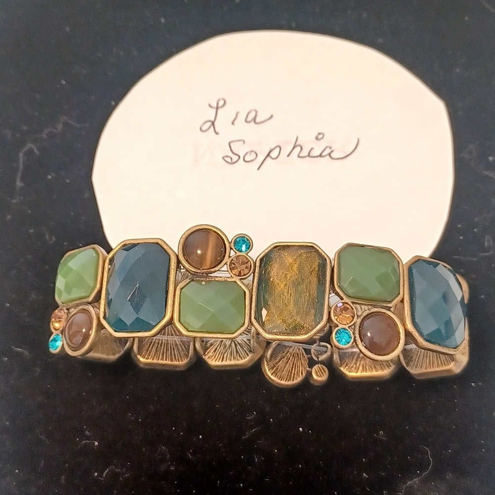 Lia Sophia Cat's Eye And Green Gem Stretch Bracelet